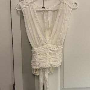 Free People Elegant White Tie Back Blouse